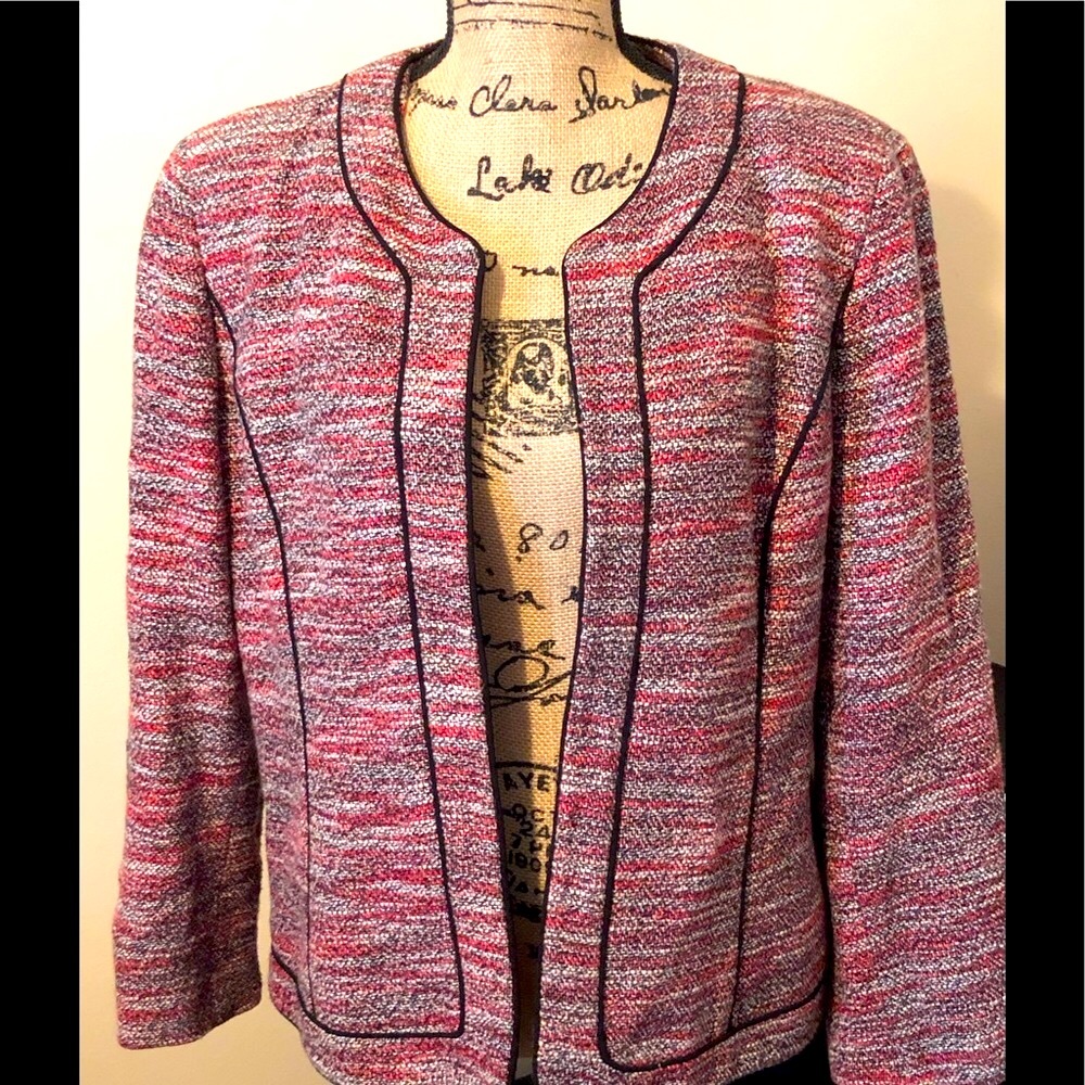 KASPER | Pink multi colored jacket w/black piping.
